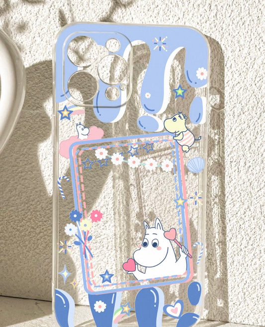 Japanese Cartoon Moomin with Flowers Photo Frame iPhone Case 6 7 8 PLUS SE2 XS XR X 11 12 13 14 Pro Promax 12mini 13mini