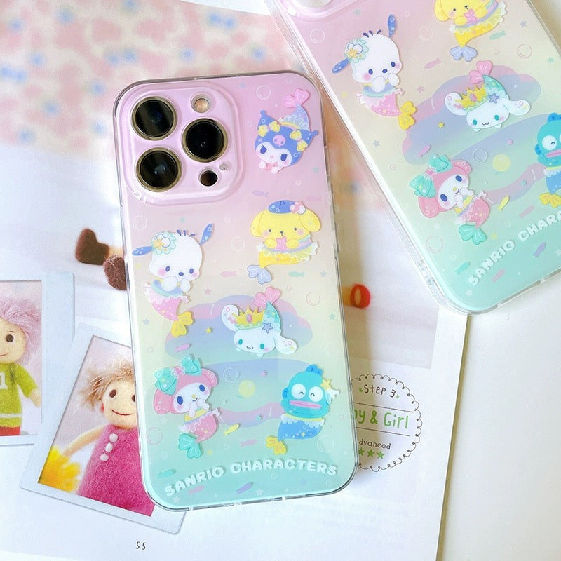 Sanrio Pastel Mermaid  | My Melody Kuromi Cinnamoroll Pompompurin Pochacco Hangyodon iPhone Case 13 14 15 Pro Promax