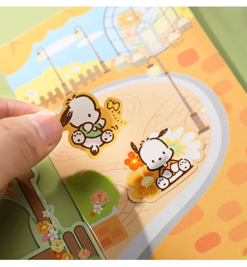 Sanrio Romantic Flower Stickers with Sticker Card Set | My Melody Kuromi Cinnamoroll Pochacco