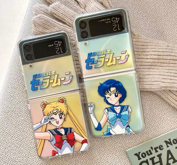 Japanese Cartoon Samsung Galaxy Z Flip 3 4 W23 Filp Sailor Girl Moon Mercury Phone Case