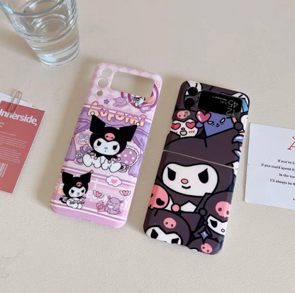 Japanese Cartoon Samsung Galaxy Z Flip 3 4 5 W23 Filp KU Full & Light Purple Phone Case Kuromi