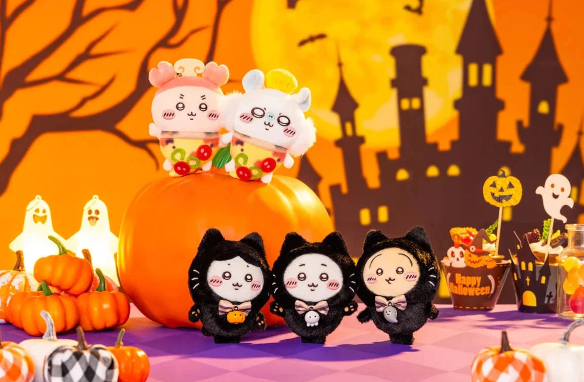 Japan ChiiKawa Halloween 2024 Series | ChiiKawa Hachiware Usagi Momonga Crab Black Cat and Pizza Plush Doll Keychain Kawaii items Room Decoration doll