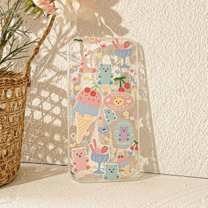 Teddy Bear with Sweets Stickers Japan Style iPhone case Kawaii Lovely Cute Lolita iPhone 6 7 8 PLUS SE2 XS XR X 11 12 13 14 15 Pro Promax 12mini 13mini