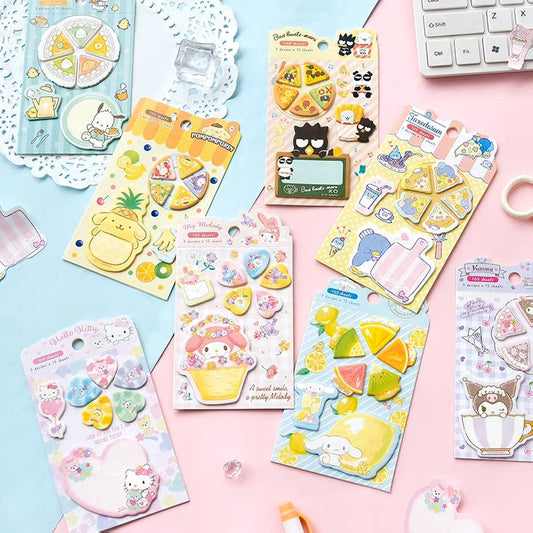 Sanrio Sweets & Food Memo Pad | Hello Kitty My Melody Kuromi Cinnamoroll Pompompurin Pocahcco Tuxedosam Bad Badtz Maru - 7 Style 105 Sheets