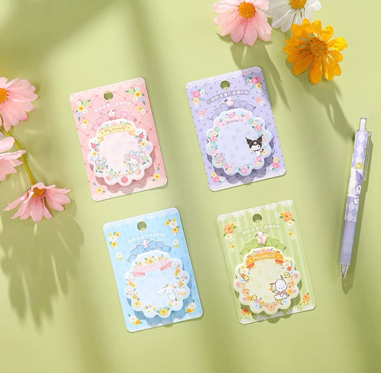 Sanrio Romantic Flower Memo Pad | My Melody Kuromi Cinnamoroll Pochacco - 30 Sheets