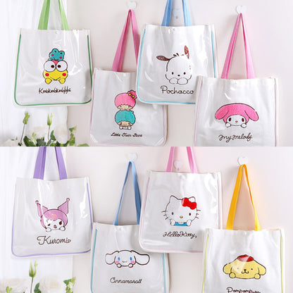 Tote Bag with Embroidery | Hello Kitty My Melody Kuromi Little Twin Stars Cinnamoroll Pompompurin Pochacco KeroKeroKeroppi - with Plastic Cover