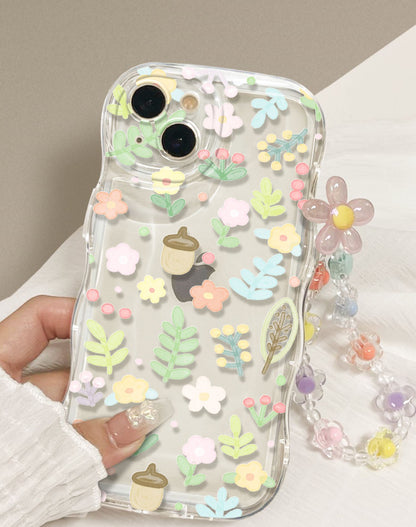 Chiffons Case with Bracelet Flowers with Pine Cones Forest iPhone case Kawaii Lovely Cute Lolita iPhone 7 8 PLUS XS XR X 11 12 13 14 15 Pro Promax