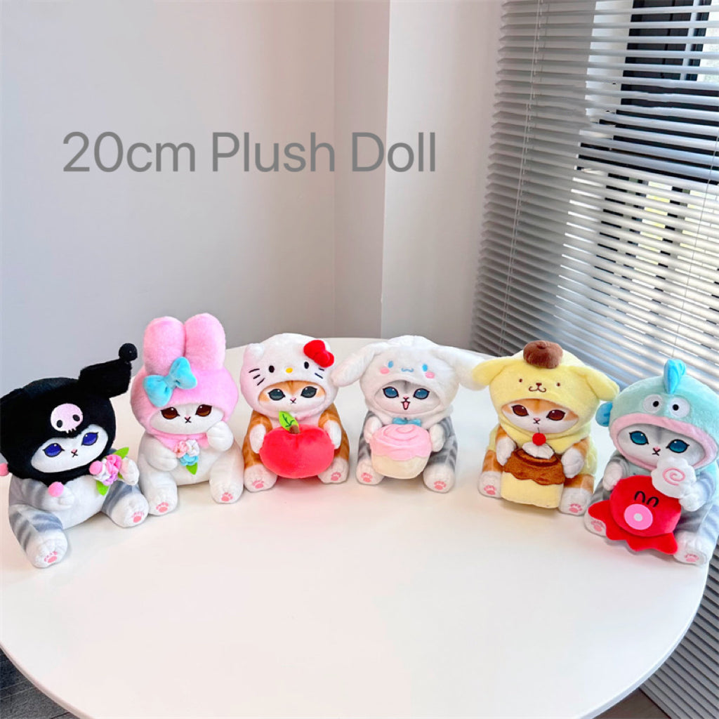 Japan Artist Mofusand x Sanrio Cat Neko Crossover Cinnamoroll - 12cm 15cm 20cm Mascot Plush Doll Big Keychain