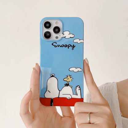 Cartoon Design Cute White Dog with Sky and Friends Charlie Black iPhone Case PLUS XS XR X 11 12 13 14 Pro Promax