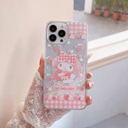 Japanese Cartoon MM KU Pink Purple Glitter QuickSand iPhone Case 15 14 13 12 11 XS XR Pro Max Plus
