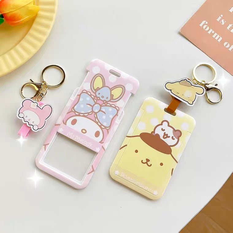 Sanrio Hello Kitty My Melody Kuromi Little Twin Stars Cinnamoroll Pompompurin Pochacco Card Badge Holder with Keychain
