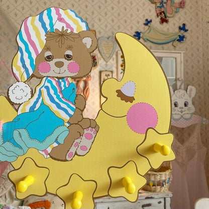 Handmade Kawaii Lovely 1950s Style 50s Bear on Moon Wood Hook Decoration Cute Style - for Children Girlish Lolita Room Decoration