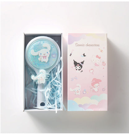 Sanrio Glitter QuickSand Paddle Brush Comb | My Melody Kuromi Cinnamoroll Pochacco - with Hair Tie Set