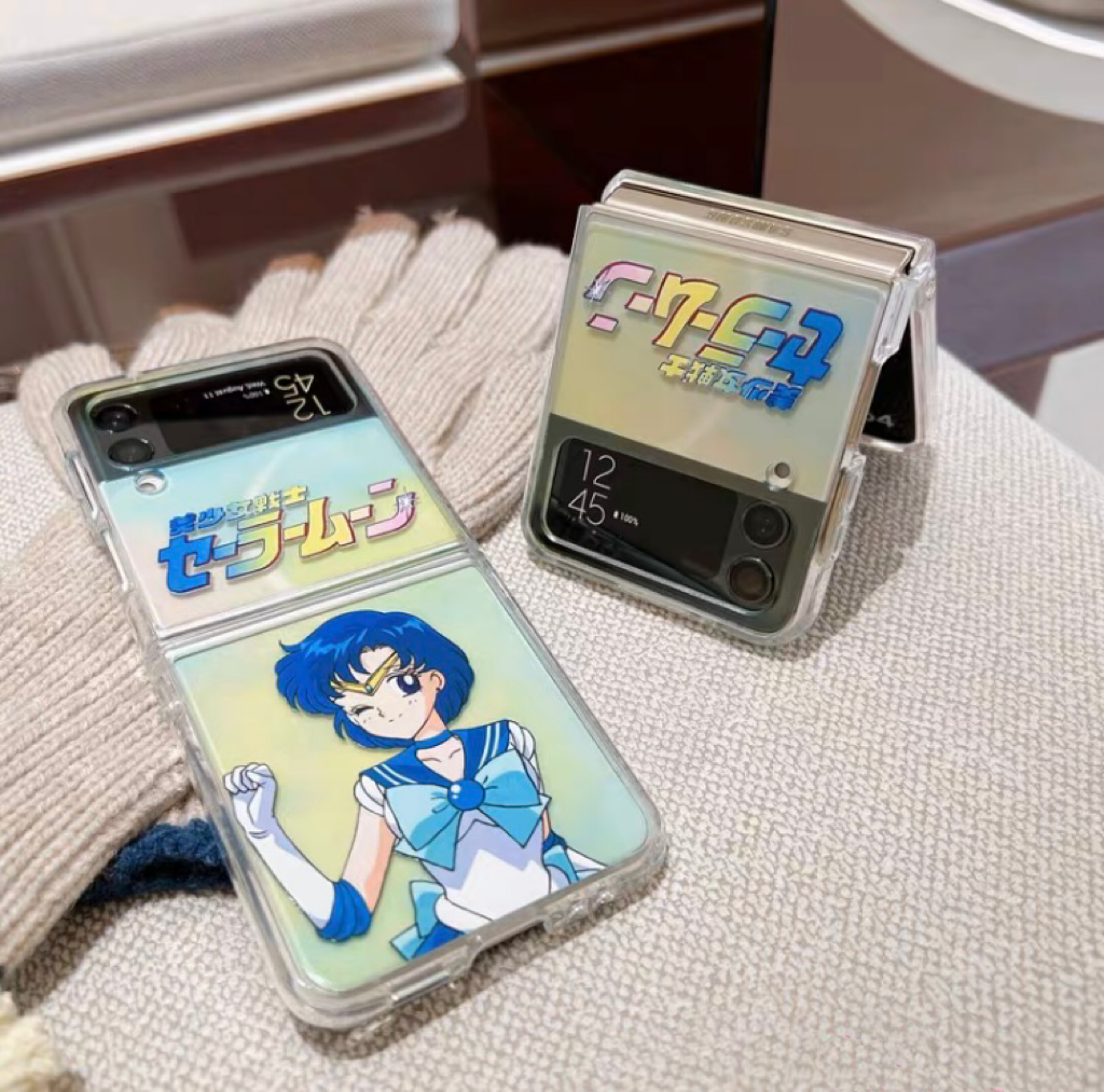 Japanese Cartoon Samsung Galaxy Z Flip 3 4 W23 Filp Sailor Girl Moon Mercury Phone Case