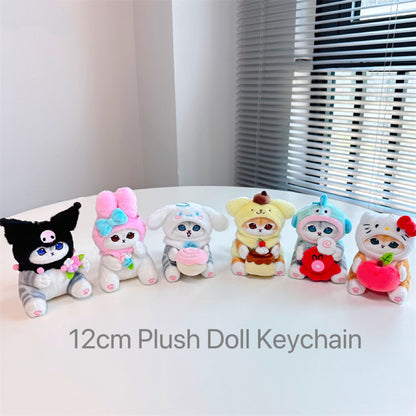 Japan Artist Mofusand x Sanrio Cat Neko Crossover Cinnamoroll - 12cm 15cm 20cm Mascot Plush Doll Big Keychain
