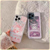 Japanese Cartoon MM KU Pink Purple Glitter QuickSand iPhone Case 16 15 14 13 12 11 XS XR Pro Max Plus