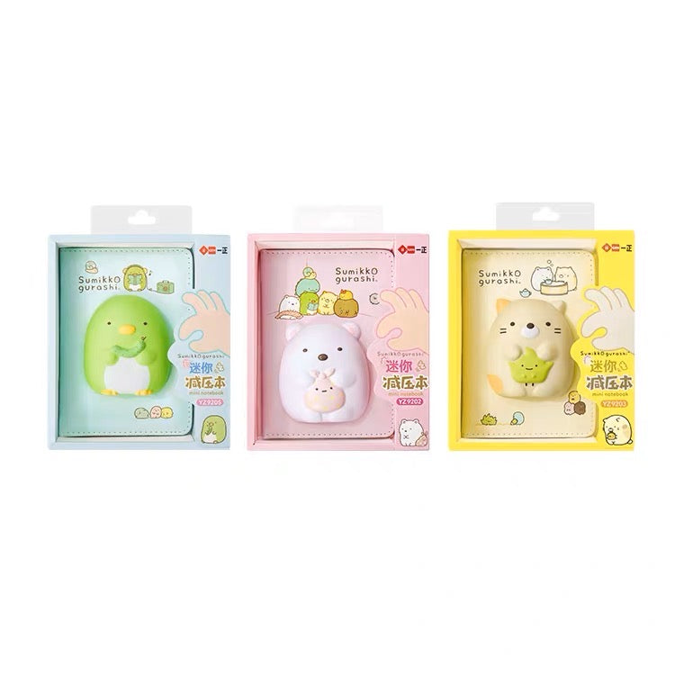 San-X Sumikko Gurashi Mini Stress Relief PU Toys with Notebook | Shirokuma Neko Penguin? - Colour Pages
