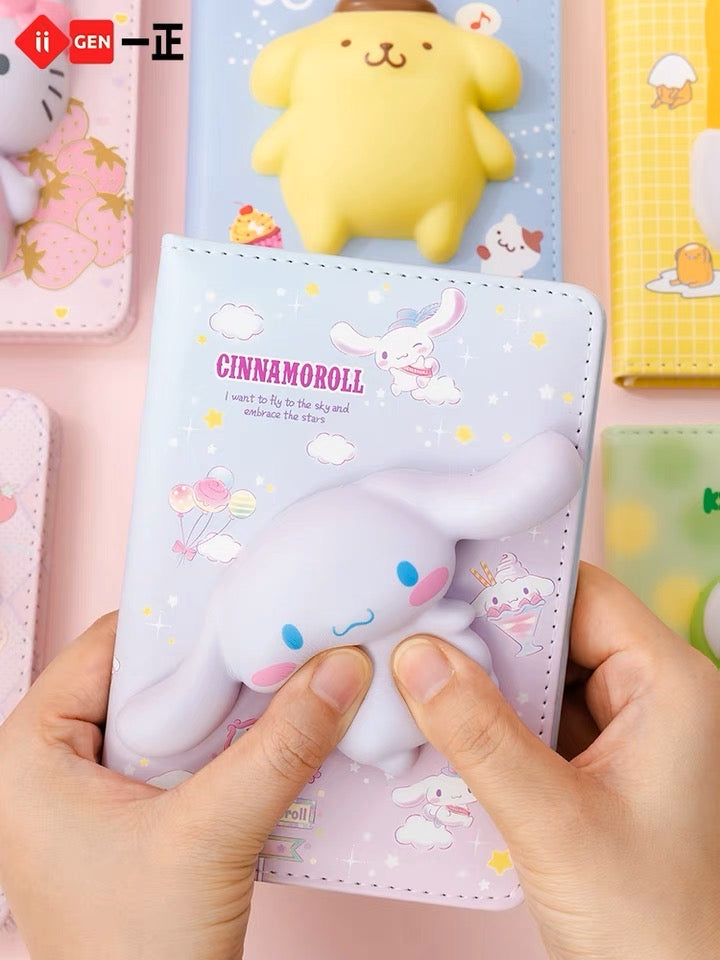 Sanrio Mini Stress Relief PU Toys with Notebook | Hello Kitty My Melody Kuromi Cinnamoroll Pompompurin KeroKeroKeroppi Gudetama - Colour Pages