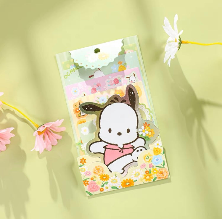 Sanrio Romantic Flower Stickers and Memo DIY Set | My Melody Kuromi Cinnamoroll Pochacco