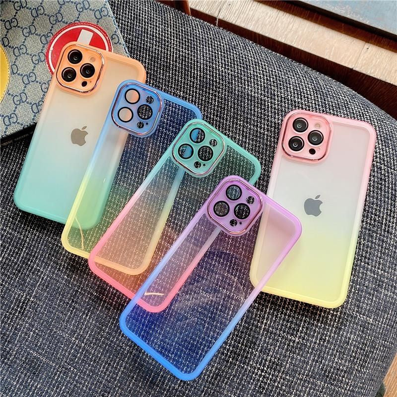 Fashion Gradient Colourful Plating Rainbow Colour iPhone case Kawaii Lovely Cute iPhone XS XR 11 12 13 14 15 Pro Promax