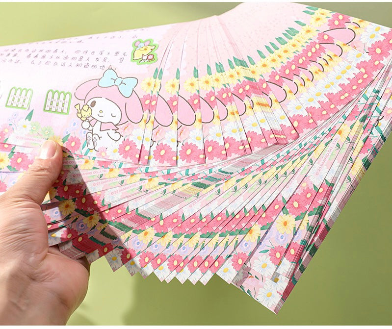 Sanrio Romantic Flower B5 Letter Memo Paper | My Melody Kuromi Cinnamoroll Pochacco - 60 Sheets