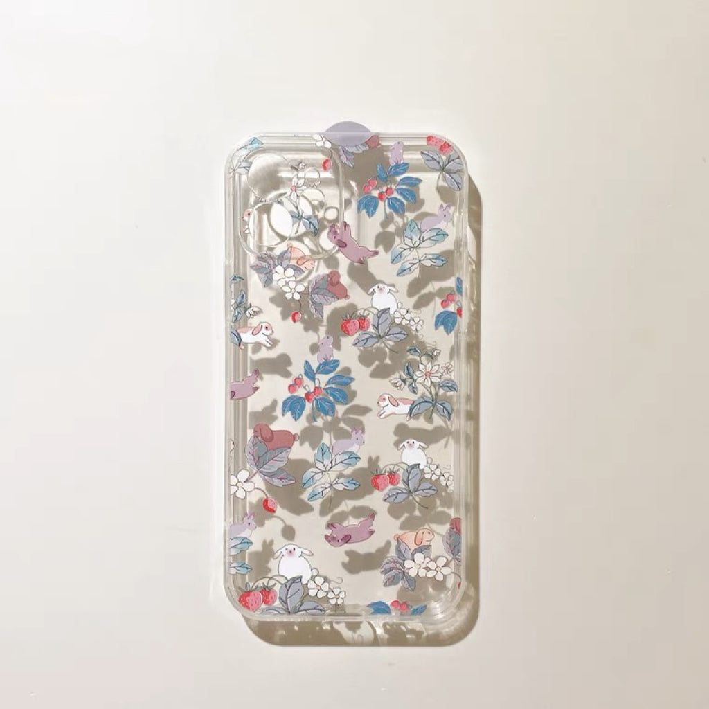 Bunnies & Strawberry Forest Style iPhone case Kawaii Lovely Cute Lolita iPhone 6 7 8 PLUS SE2 XS XR X 11 12 13 14 15 Pro Promax 12mini 13mini