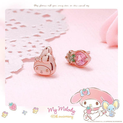 Sanrio My Melody with Strawberry 45th Annversary 925 Earrings Rosegold Silver with Box