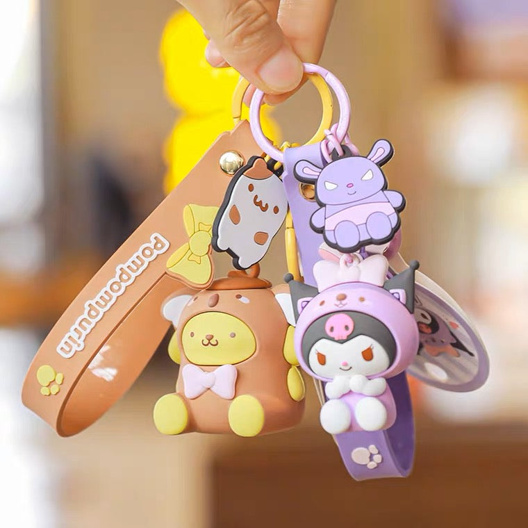 Sanrio Cute Animal Wear Keychain | Hello Kitty My Melody Kuromi Cinnamoroll Pompompurin