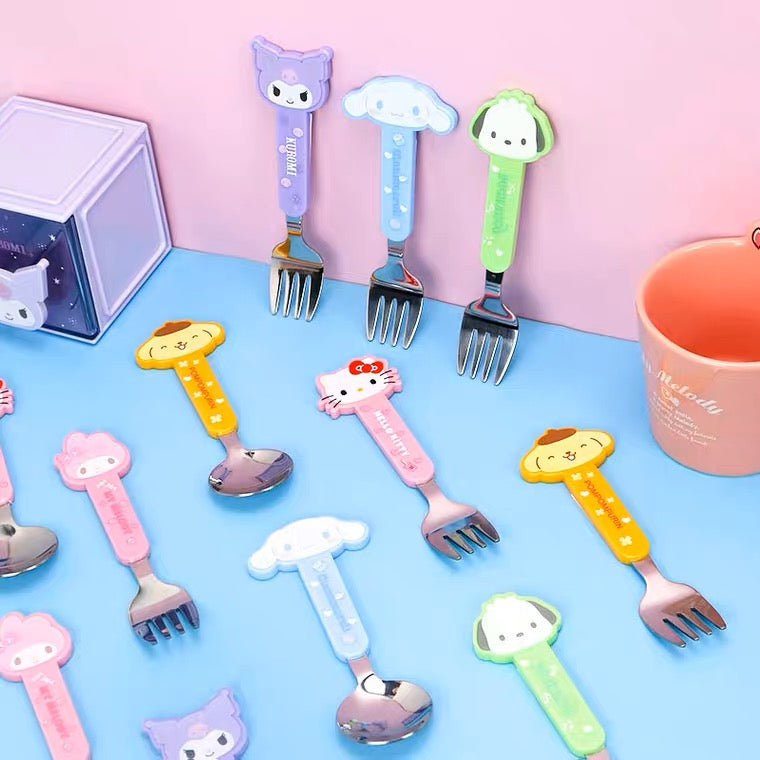 Sanrio Characters Spoon and Fork | Hello Kitty My Melody Kuromi Cinnamoroll Pompompurin Pochacco - Lovely Tableware
