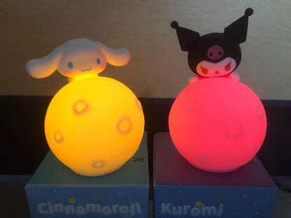 Sanrio Small Moon Night Light | Hello Kitty My Melody Kuromi Cinnamoroll Pompompurin - Rainbow Light Colour