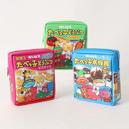 Japan SK Snacks GINBIS Animal Biscuit Little Pouch | Red Blue White Green - 14 x 12.5cm