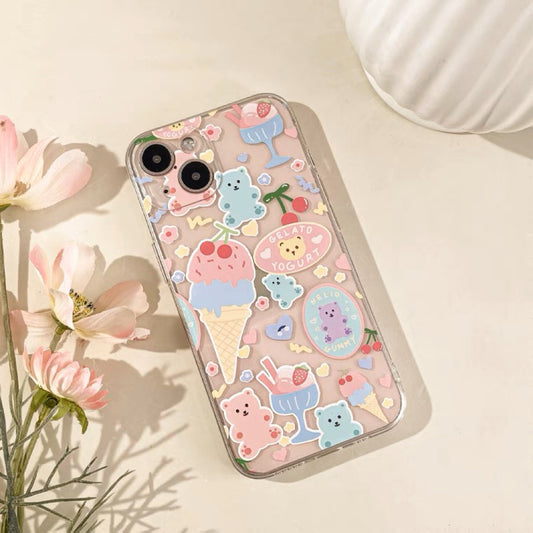 Teddy Bear with Sweets Stickers Japan Style iPhone case Kawaii Lovely Cute Lolita iPhone 6 7 8 PLUS SE2 XS XR X 11 12 13 14 15 Pro Promax 12mini 13mini