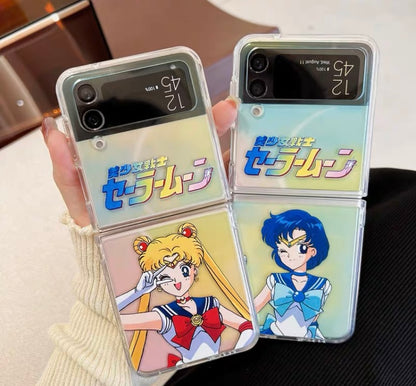 Japanese Cartoon Samsung Galaxy Z Flip 3 4 W23 Filp Sailor Girl Moon Mercury Phone Case