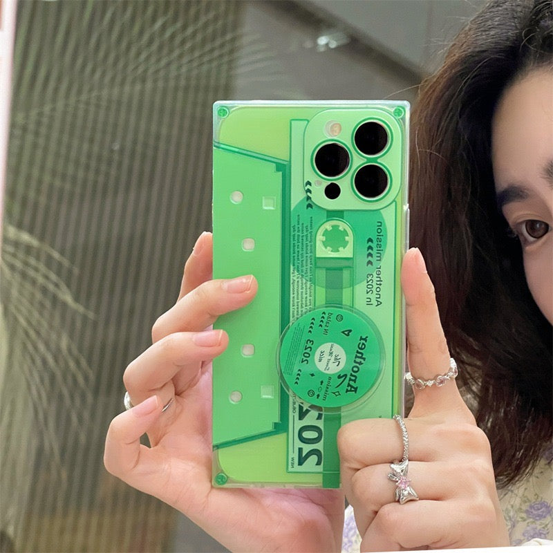 Vintage Style Playful Audio Recording Magnetic Tape with Stand | Orange Hot Pink Purple Blue Green Yellow Black - iPhone case Kawaii Lovely Cute iPhone 11 12 13 14 Pro Promax