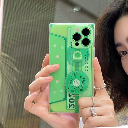 Vintage Style Playful Audio Recording Magnetic Tape with Stand | Orange Hot Pink Purple Blue Green Yellow Black - iPhone case Kawaii Lovely Cute iPhone 11 12 13 14 Pro Promax