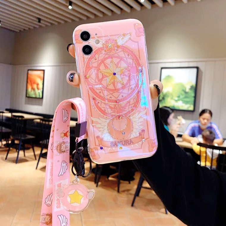 Japanese Cartoon Sailor Moon CardCaptorSakura Blu Ray Magic Wand Stick with Lanyards iPhone Case 6 7 8 PLUS SE2 XS XR X 11 12 13 14 15 Pro Promax 12mini 13mini KawaiiGiftLand