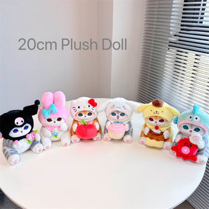 Japan Artist Mofusand x Sanrio Cat Neko Crossover Hello Kitty - 12cm 15cm 20cm Mascot Plush Doll Big Keychain
