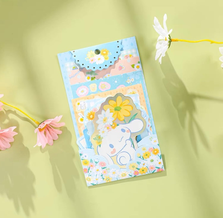 Sanrio Romantic Flower Stickers and Memo DIY Set | My Melody Kuromi Cinnamoroll Pochacco