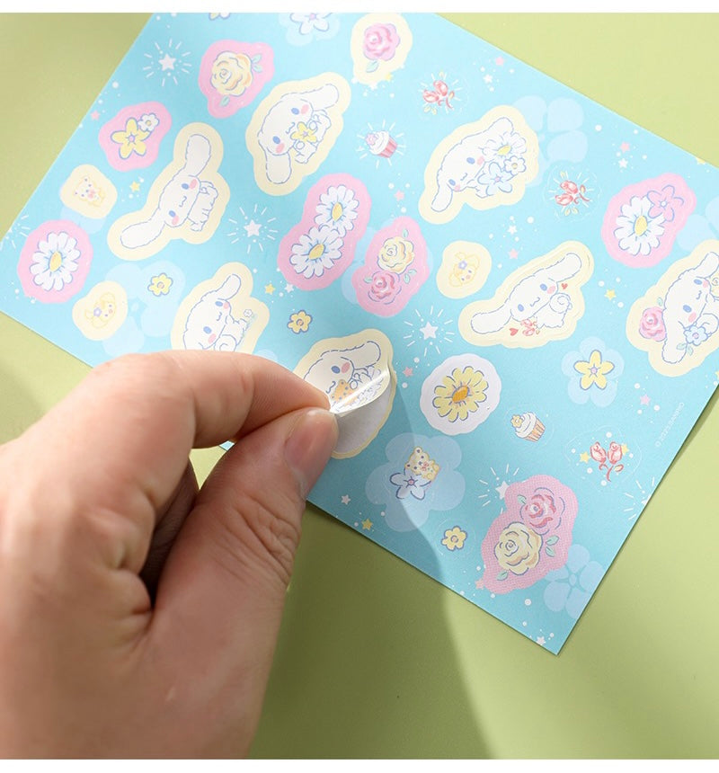 Sanrio Romantic Flower Stickers and Memo DIY Set | My Melody Kuromi Cinnamoroll Pochacco