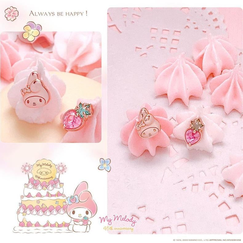 Sanrio My Melody with Strawberry 45th Annversary 925 Earrings Rosegold Silver with Box