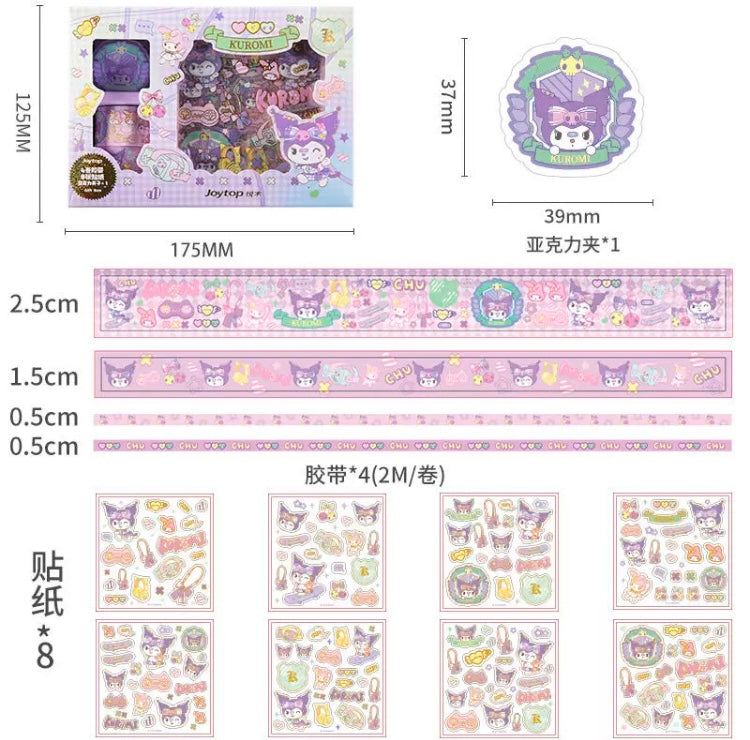 Sanrio Hello Kitty My Melody Kuromi Cinnamoroll - JK School Uniform Stickers, Tapes and Clip Gift Set for Diary NoteBook
