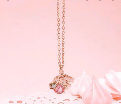 Sanrio My Melody with Strawberry 45th Annversary 925 Necklace Rosegold Silver with Ring Box