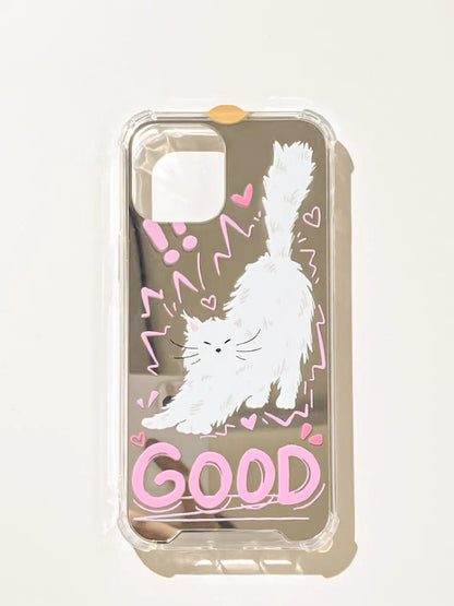 Good White Cat Kitten with Mirror iPhone case Kawaii Lovely Cute Lolita iPhone 6 7 8 PLUS SE2 XS XR X 11 12 13 14 15 Pro Promax 12mini 13mini