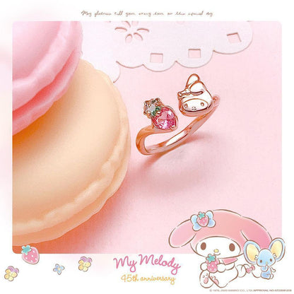 Sanrio My Melody with Strawberry 45th Annversary 925 Sterling Silver Ring Rosegold with Ring Box
