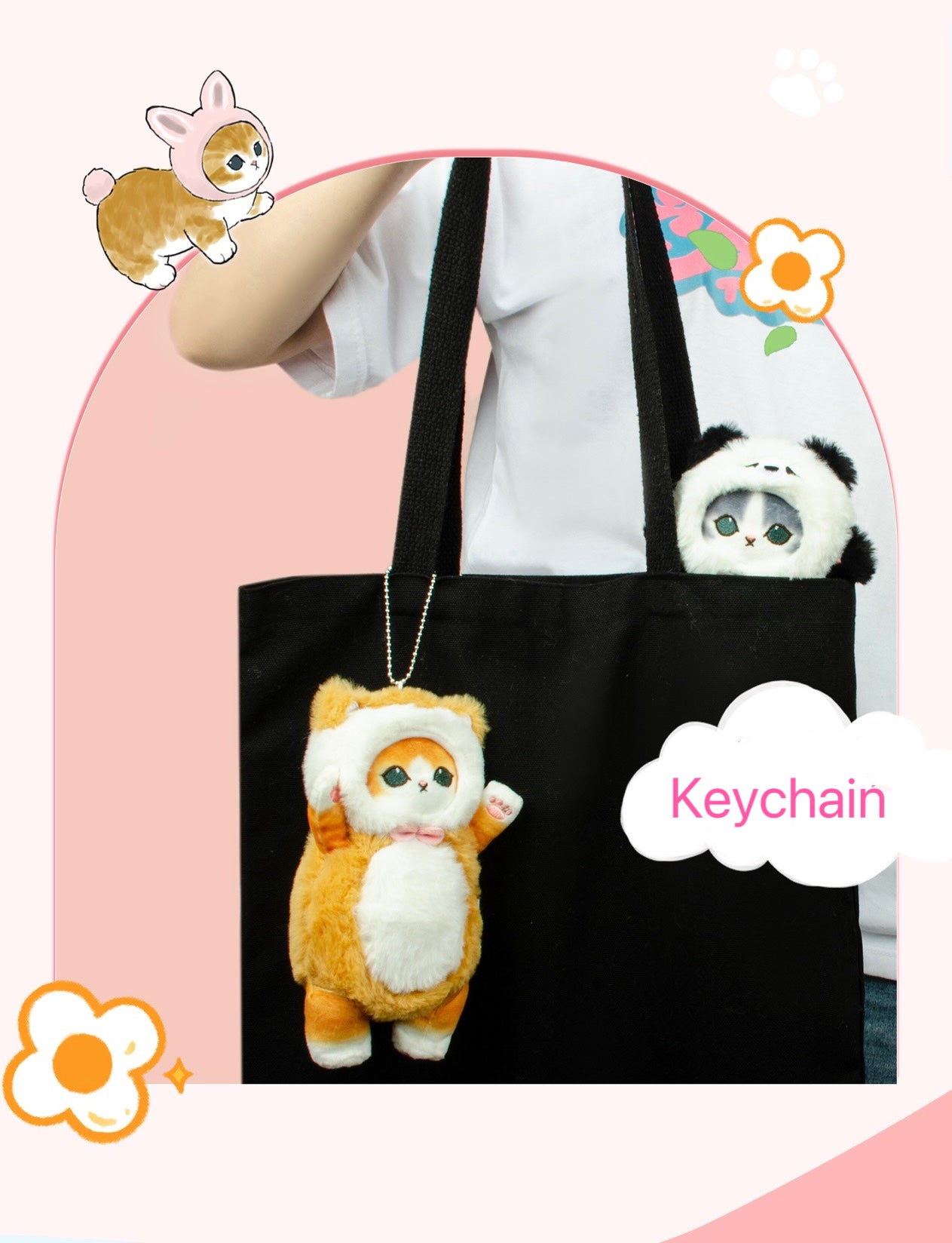 Japan Artist Mofusand Cat Neko | Bunny Rabbit Teddy Bear Panda Dog - 17cm Mascot Plush Doll Big Keychain