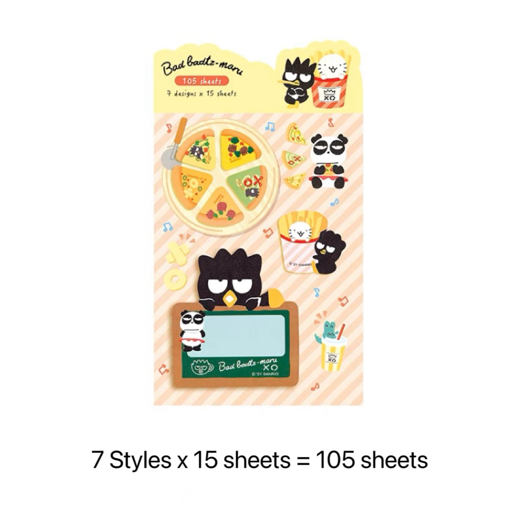 Sanrio Sweets & Food Memo Pad | Hello Kitty My Melody Kuromi Cinnamoroll Pompompurin Pocahcco Tuxedosam Bad Badtz Maru - 7 Style 105 Sheets
