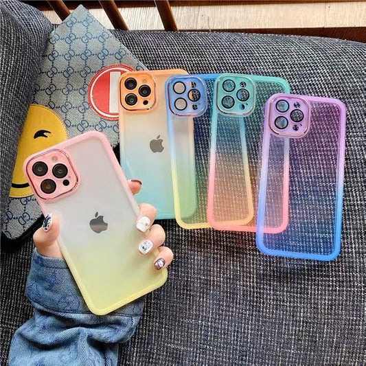 Fashion Gradient Colourful Plating Rainbow Colour iPhone case Kawaii Lovely Cute iPhone XS XR 11 12 13 14 15 Pro Promax