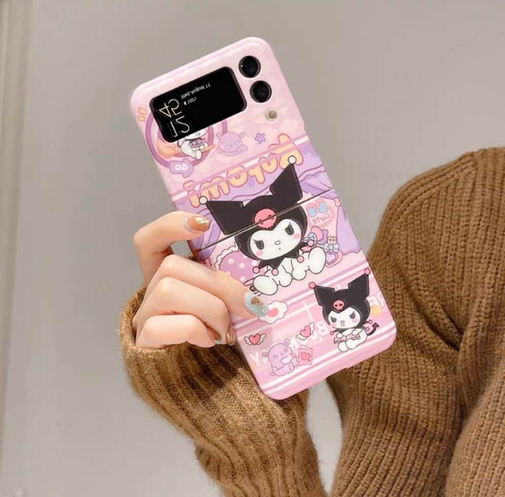 Japanese Cartoon Samsung Galaxy Z Flip 3 4 5 W23 Filp KU Full & Light Purple Phone Case