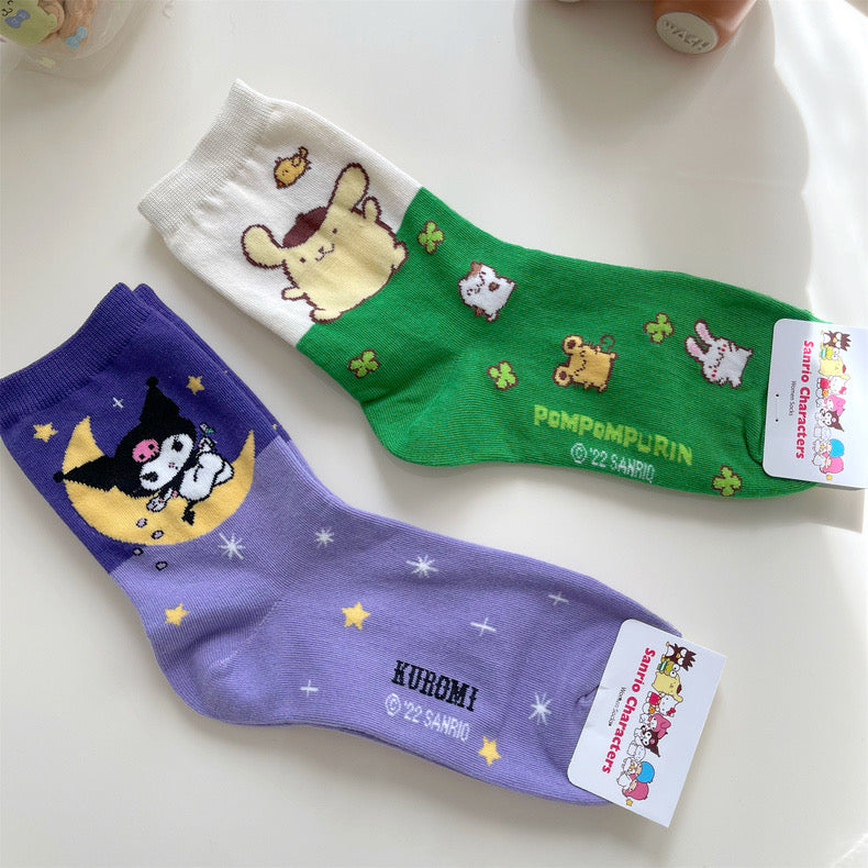 Sanrio Kawaii Colourful Cotton Socks | Hello Kitty My Melody Kuromi Cinnamoroll Pompompurin Keroppi Bad Badtz Maru - Short Boot Socks