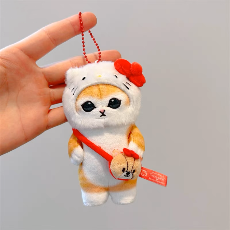 Japan Artist Mofusand x Sanrio Cat Neko Crossover Hello Kitty - 12cm 15cm 20cm Mascot Plush Doll Big Keychain